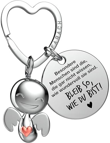 FABACH Beste Freundin Schutzengel Schlüsselanhänger mit Herz und Gravur – Engel Glücksbringer mit Botschaft – Geschenk für Freundinnen