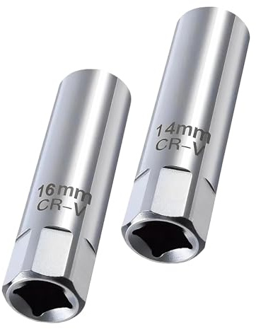 HUVZOR Juego de llaves para bujías con anillo magnético de 14 mm y 16 mm: Robusto cambiador de bujías con imán de sujeción para cambios precisos en automóviles,Motocicletas y camiones