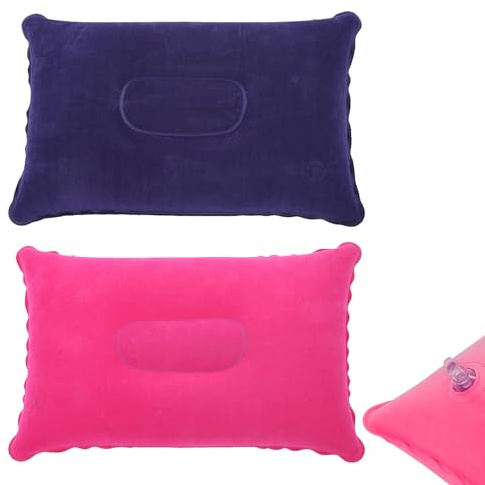 2Pcs Inflatable Pillow for Travel Blow Up Pillows for Sun Lounger Inflatable Cushion Inflatable Small Cushion Beach Pillow Neck Support for Travel Hiking Beach Fishing Camping Outdoors(Purple+Magenta)