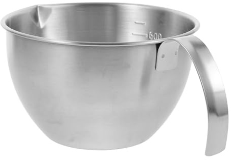 FONDOTIN Bol de Cocina de Acero Inoxidable 14 CM 600 Ml con Asa y Escala Bol para Mezclar Huevos Amasar y Hornear Utensilio Multifuncional para Preparar Alimentos y Ensaladas Hogar y