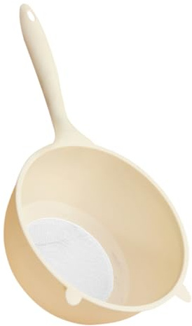 Angoily Colador de Malla Fina de Plástico para Cocina Cesta Coladora Doméstica Tamaño Pequeño Color Crema Escurridor Multiusos para Lavar Arroz Frutas y Verduras Asa Práctica