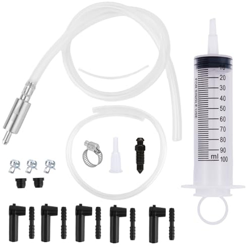 Fukaisu Brake Bleeder Kit with One-Way Check Valve, Brake Bleeding Tool Clutch Bleed Set Includes 100ml Syringe 50cm Hose Fluid Extractor Oil Pump & Adapters for Motorcycle Car Maintenance