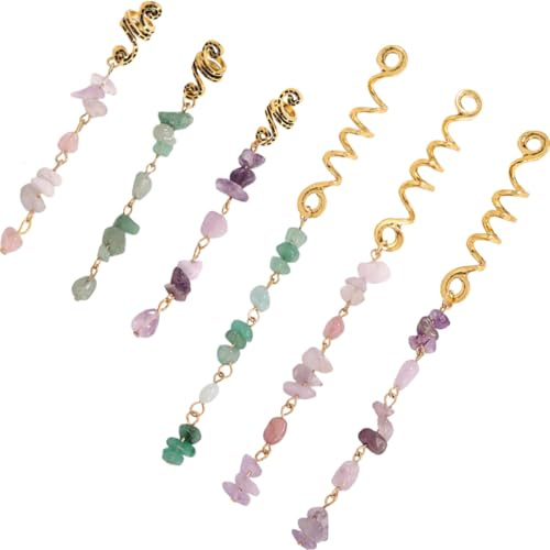 Garneck 6pcs Dreadlock Hair Jewellery with Natural Stone Pendant, Lightweight Alloy Braiding Accessories for Braids and Dreadlocks, Portable and Fashionable Birthday Gifts