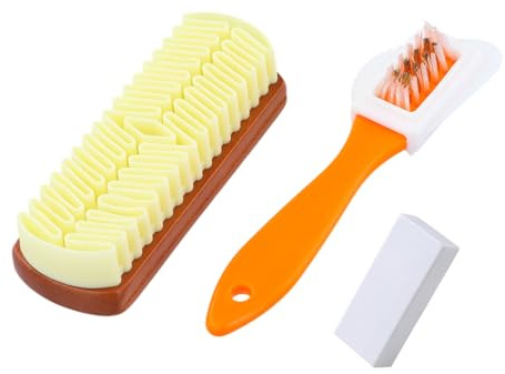 3-Piece Shoe Cleaning Set with Crepe Brush Suede Cleaner Brush Eraser, Premium Suede Nubuck Brushes, Restores Nap and Removes Dirt, Professional Care for Boots Shoes Bags Leather Jackets