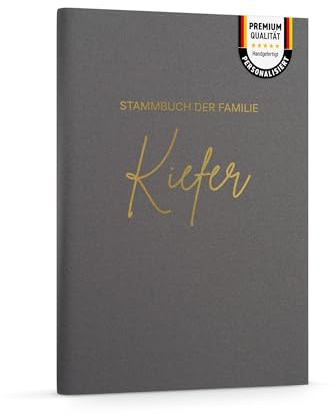 DeinWeddingshop Familienstammbuch personalisiert – Stammbuch Hochzeit aus echtem Leinen grau – Standesamt Urkundenmappe A4 oder 16x21 cm Ringbuch