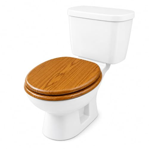 Wooden Toilet Seat with Unique Design 18 Inch MDF Wood Toilet Seat Replacement Bathroom WC Seat Easy to Clean Fixing Included. (Oak)