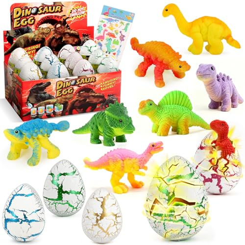 JONRRYIN Dinosaur Eclosionando Huevos Arcoíris - Pack de 12 Juguetes Dino Dinosaur Dragon Eggs para Niños y Niñas, Caja Sorpresa Eclosión, Regalos para Cumpleaños y Pascua, Edades 3 4 5 6 7 8 Años