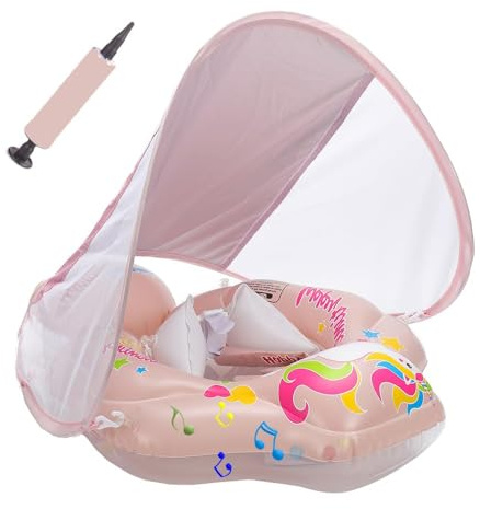 Baby Schwimmring mit Abnehmbaren Sonnendach, Schwimmring mit Sonnenschutz, Aufblasbarer Baby Schwimmreifen UPF 50+, Schwimmtrainer Float für ab 6-36 Monate