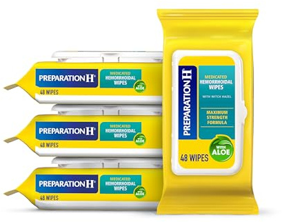 Preparation H Hemorrhoid Flushable Wipes with Witch Hazel for Skin Irritation Relief - 48 Count (Pack of 4)