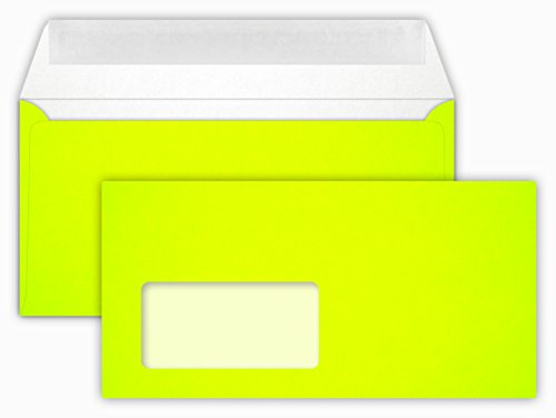 100 Briefumschläge NEON Yellow Din lang 11 x 22 cm mit Haftstreifen,mit Fenster Grammatur 90 g/m²