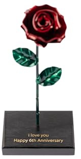 Forging Art Bcn® Ewige schmiedeeiserne Rose mit Sockel mit personalisierter Gravur - Handgeschmiedet - Geschenk zum Muttertag, Valentinstag, Hochzeitstag, Eiserne Hochzeit (Personalisiert mit Sockel)