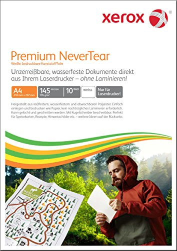 Xerox Premium NeverTear Kunststoffpapier 003R98127 - A4 210 x 297 mm, 195 g/m² - Spezialpapier für Laserdrucker und Kopierer - 10 Blatt - Weiß