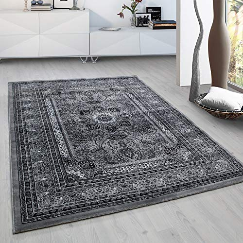 HomebyHome Orient Teppich 200x290 cm Grau, Dekorativer Kurzflor im Ethno-Stil, Pflegeleichtes Einrichtungselement für Wohnzimmer oder Essbereich
