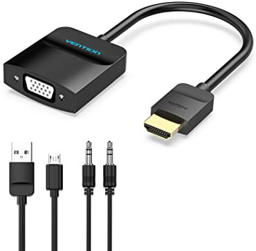 VENTION Adattatore HDMI a VGA, Convertitore HDMI a VGA HDMI Maschio (Computer, Smart Box) to VGA Femmina (TV, Proiettore) Cavo per HDTV Game Console con Audio e Potenza (0,15M)