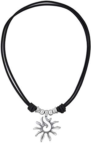 Beau Soleil Jewelry läderkedja damer halsband med hänge sol justerbar längd, Läder