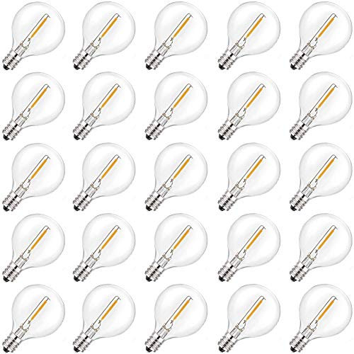 Bombillas LED E12 G40 para exteriores de 0,6 W (equivalente a 7 W), bombillas LED regulables, color blanco cálido 2700 K, bombillas de ahorro de energía para luces al aire libre, candelabros,