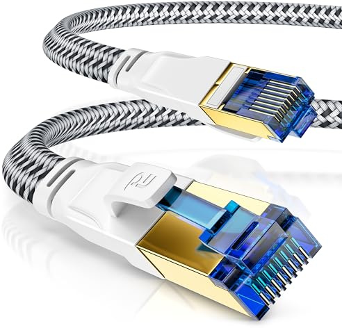 CSL - 10m CAT 8 Netzwerkkabel Flach und Dünn - Lan Kabel für 40 Gigabit High Speed, Internetkabel, Flachbandkabel, Verlegekabel - 40 Gbps Cat.8 RJ45 Kabel für Switch Router Modem PC, 10 Meter Weiss