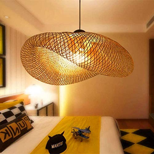 PANNN E27 Lampada A Sospensione Vintage Luci Pendenti Cappello Di Paglia Lampadario Retro Plafoniera in Bambù Intrecciato Rattan Regolabile in Altezza Ristorante Ufficio Illuminazione,80cm