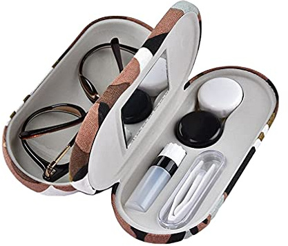 Kanasi Kontaktlinsenbehälter mit Spiegelpinzettenentferner, 2 in 1 Doppeltes Brillenetui, doppelseitige tragbare Kontaktlinsenbox für Zuhause, Büro und Reisen, Größe:6,3 x 2,8 x 2,2 Zoll, Camouflage,
