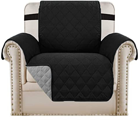 Bestenrose Sesselschoner Sesselauflage Relax mit Armlehnen Sofabezüge wasserdichte Sessel Überwurf Sofa Protector mit Riemen für Wohnzimmer Schutz Haustier Abdeckung (1 Seater, Schwarz)