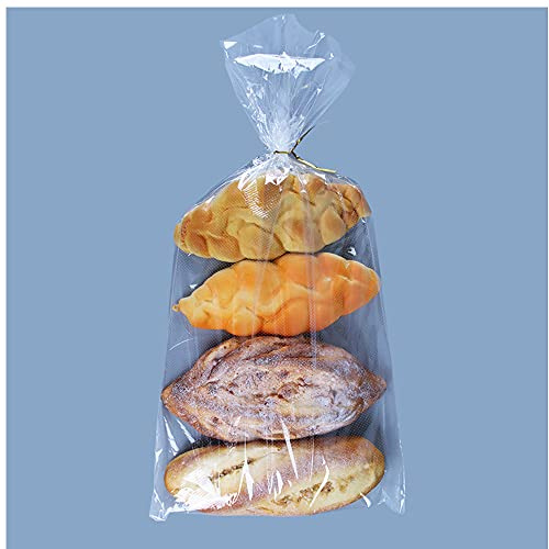 Lesibag 200Pcs 11 x 18 Inch Bottom Gusset Bread Bags with Ties, Clear Plastic Micro Perforated Bags for Homemade Bread and Bakery Loaf Baugette - Thickened, Freezer Safe