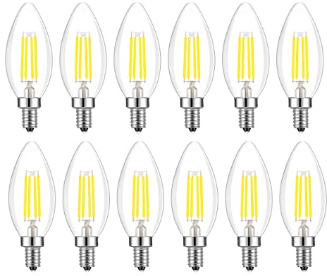 Lamsky E14 LED Bulb Dimmable,110V 400LM 40W Equivalent Daylight White 5000K,E14 European Base Candelabra LED Bulbs,C35 Clear Glass Torpedo Shape Bullet Top(12-Pack)