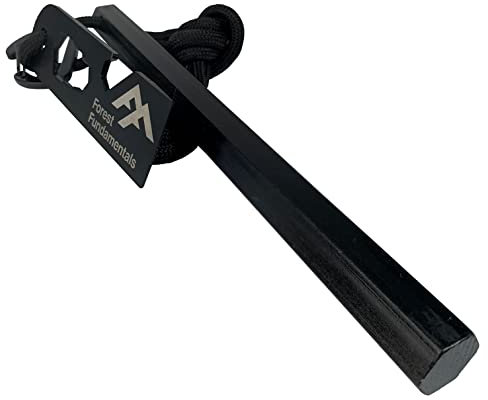 Forest Fundamentals™ Hive Fire Starter™ & Stealth Striker | Hexagonal Ferro Rod Fire Steel & Striker | 3 & 6 Lengths | Lanyard Hole & 550lb 'Survival Cord' Lanyard | 1/2” thick = 20,000+ Strikes