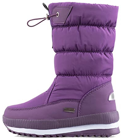 Bottes De Neige Pour Femmes, Bottes D'hiver En Peluche Doublées En Plein Air Bottes Mi-Chaussures Antidérapantes En Coton Pour Le Ski Marche Chien Randonneur Botte De Marche,Violet,42EU