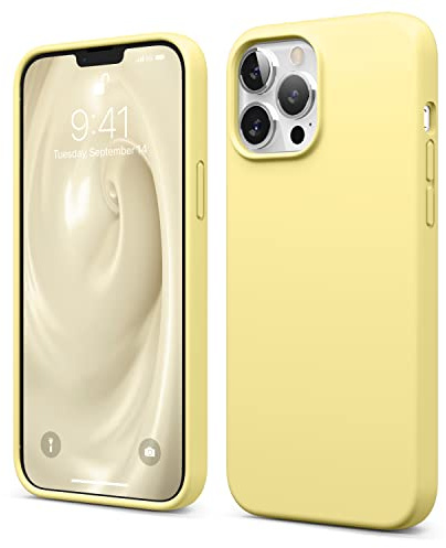 elago Silikon Hülle für iPhone 13 Pro Max | Premium-Silikon, kratzfest, Rundumschutz, weiches Mikrofaserfutter (Gelb)