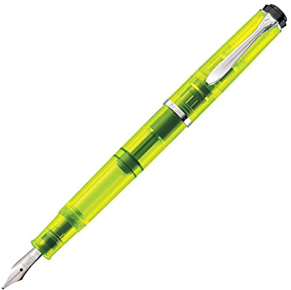 Pelikan Füllhalter Classic 205 Duo Highlighter, Neon Gelb, hochwertiger Kolbenfüller im Geschenk-Etui, 819886