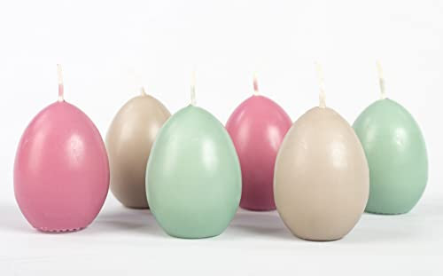 innaGLAS - Bougies œufs de Pâques LEONITA, 6 pièces, Vieux Rose-Gris-Menthe, 6cm, 4,5cm, 7h - Made in Germany