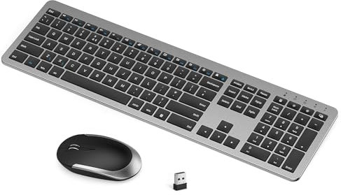 seenda Rechargeable Wireless Keyboard and Mouse, SK38-3 Ultra Slim Quiet USB Keyboard and Mouse Set for Windows Laptop PC, Full-Size QWERTY UK Layout, Black and Grey