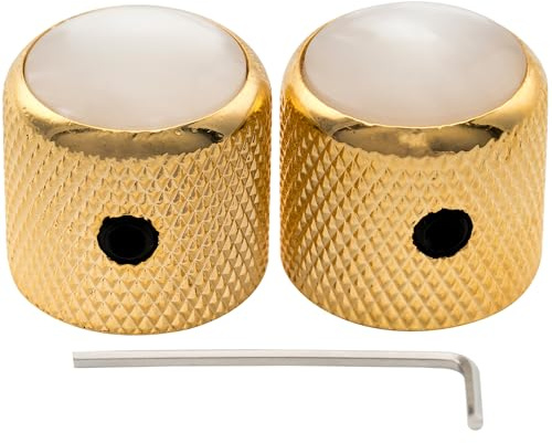 Musiclily Pro 1/4 Perlmutt Top Dome Potiknöpfe Schraubbar Gold 2er Set | Universeller Passende, Stahl,für E-Gitarre oder Bass