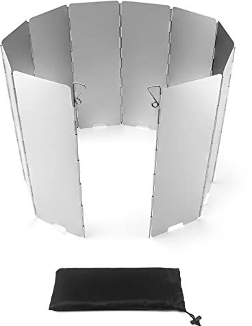 QWORK® Pare-Vent Pliable de 10 Plaques, Pare-Vent en Aluminium pour Rechaud de Camping, Rechaud Gaz, Cuisinière Extérieur