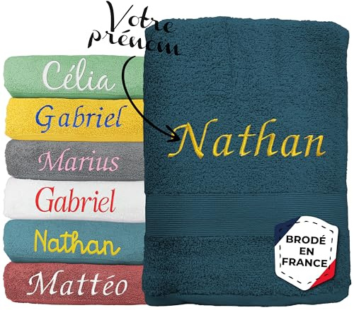 KDO MAGIC Handtuch personalisiert - Badetuch mit Namen - Duschtuch Bestickt 100% Baumwolle - Geschenkidee zum Junge, mädchen, Frau, Mann (50 x 90 cm, Nachtblau)