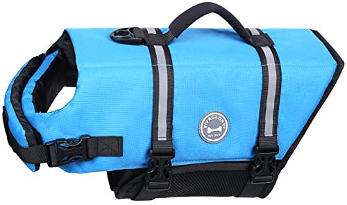 VIVAGLORY Rip Stop Schwimmweste Hund, Hundeschwimmweste, Schwimmhilfe & Auftrieb, Rettungsweste Hund für Bootfahren, XXS, Blau