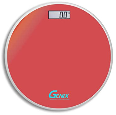 Digitale Personenwaage mit Präzisionssensor, professionell, ultradünn, aus gehärtetem Glas, mit LCD-Display, max. 180 kg (rot)