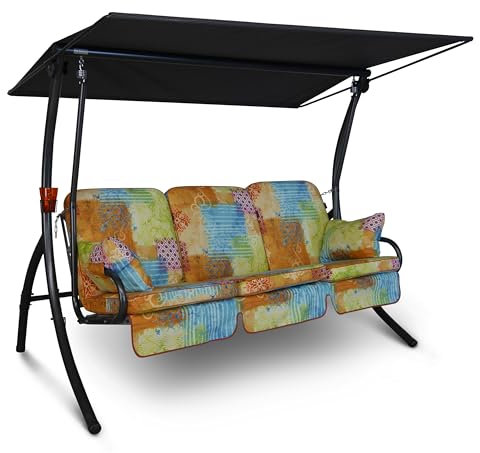 Angerer Freizeitmöbel GmbH Hollywoodschaukel Primero - Gartenschaukel Made in Germany - Schaukel zum Sitzen, Liegen und Entspannen - inklusive Bett-Funktion - einfache Montage (Bunt Gemustert)