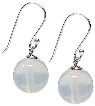 Frauen handgefertigte natürliche Edelstein Sterling Silber baumeln Ohrringe 12mm Kugel Perle Ohrringe | Schmuck Geschenk für Frauen, Mädchen (Meer Opal)