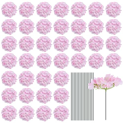 sourcing map Lot de 30 fleurs d'hortensia artificielles en soie avec tiges, pour centres de table de mariage, décoration de fête, rose clair