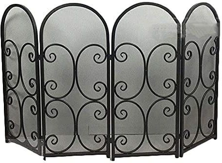 4-Panel-Feuerschutzgitter, Spark-Feuerschutz, Baby-Sicherheitszaun, Kaminschutzgitter, Metall-Kaminschutz, Schwarz Beautiful Scenery