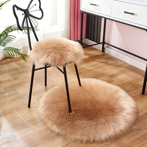 Herfair Teppich EIN Stück Teppich rund Imitat Fellteppich Kunstfell Teppich Wohnzimmer Schlafzimmer Teppiche Faux Schaffell Teppich Kunstfell Dekofell (Khaki,35 cm Durchmesser)
