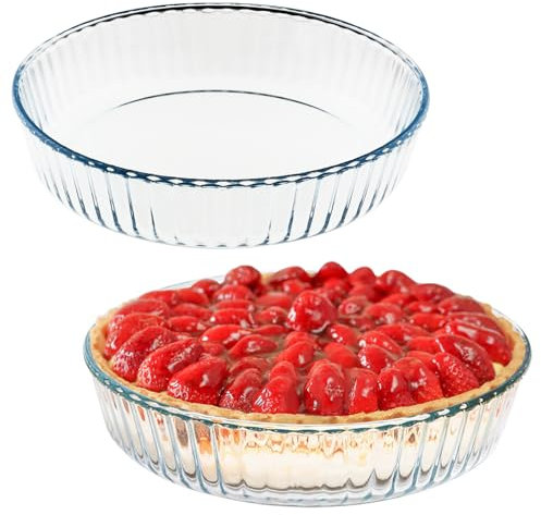 10 Inch Round Pie Plate Glass Pie Pan for Baking Deep Round Pie Plate Dish Great For Apple, Pumpkin, Holiday Pies,Oven Safe Tray (2)