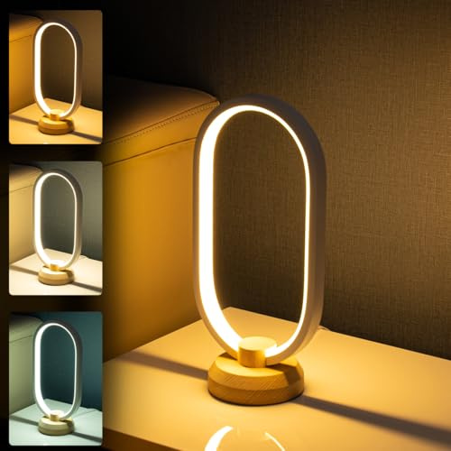 BASRAE LED Tischlampe Moderne Schlafzimmer Deko Dimmbare Nachttischlampe | Weiß Kleine Tischleuchte Wohnzimmer Innenraum Lampe mit Kabel Zimmer Schreibtischlampe mit 3 Farbtemperaturen & 5 Helligkeit