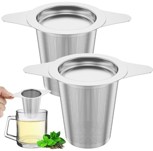 Sutowe 2Pcs Tea Infuser for Loose Tea 304 Stainless Steel Tea Strainer with Lid and Double Handles Large Capacity Tea Filter Ultra-Fine Mesh Tea Steeper Tea Infuser Basket Dishwasher Safe for Teapots