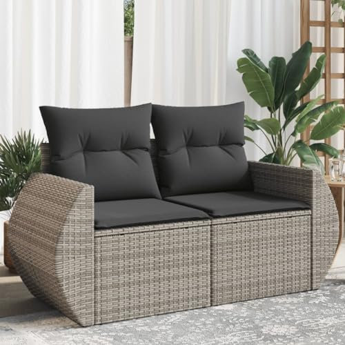 Festnight 2-Sitzer Gartensofa, Lounge Set Mit Stauraum Wasserfestem, Gartenlounge Rattan Grau-13, Rattan Lounge Set Gartenmöbel, Ecksofa Ecklounge Outdoor Sofa mit Kissen Balkonmöbel