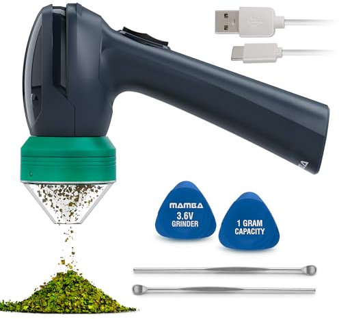 Mamba Electric Herb Grinder – USB Rechargeable Spice Grinder, Lite 0.75g Gray, Lightweight All-Plastic Head, One-Handed Portable Herb Mill