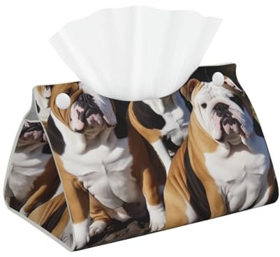 Bedruckte Taschentuchbox mit englischer Bulldogge, stilvoller Leder-Tuchpapierhalter für Zuhause, Hotel, Auto, Büro