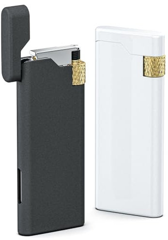 LunarFiery 2 Stück Coole Mini Feuerzeug Pocket Pfeifenfeuerzeug Gas Butan Nachfüllbar mit einstellbarer weicher Flamme Tolle Geschenkidee Metall Modern Schwarz/Weiß