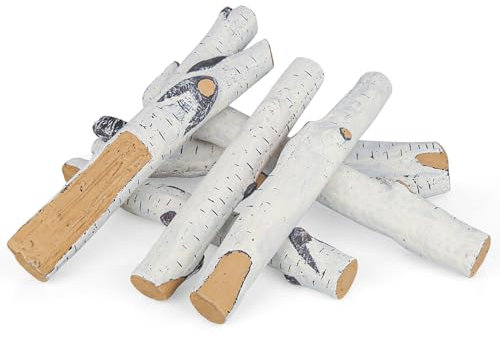 6 Piece Ceramic White Birch Fire Logs for Indoor Fireplace,Ventless Gas Fireplace Logs for Indoor Gas Inserts,Electric Fireplaces and Outdoor Fire Bowls,with Realistic Heat-Resistant and Decorative